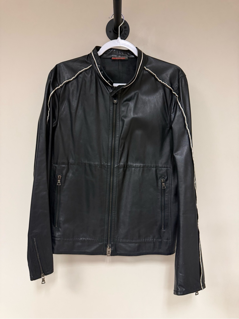 Prada Black moto 1990’s vintage weight Leather Bomber Jacket medium